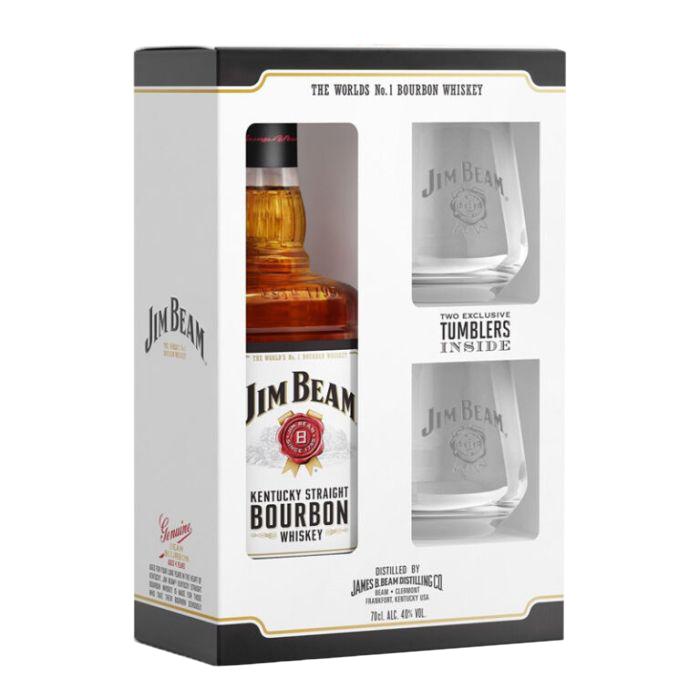 Set Whisky Jim Beam White Bourbon 40% 0.7 L + 2 pahare - winetime.md