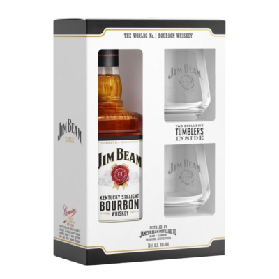 Set Whisky Jim Beam White Bourbon 40% 0.7 L + 2 pahare - winetime.md
